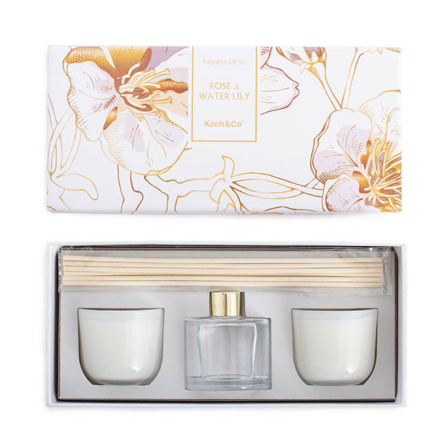 Rose & Water Lily Premium Candle & Diffuser Gift Set Deborahs Flowers