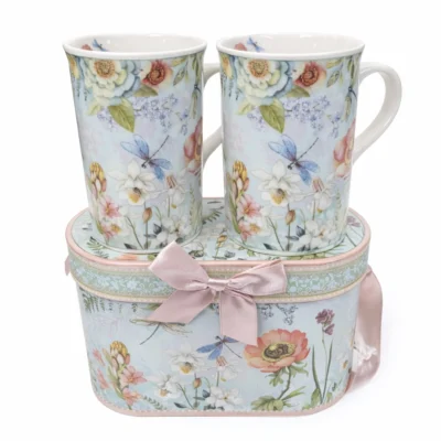 Two tall teacups in gift box